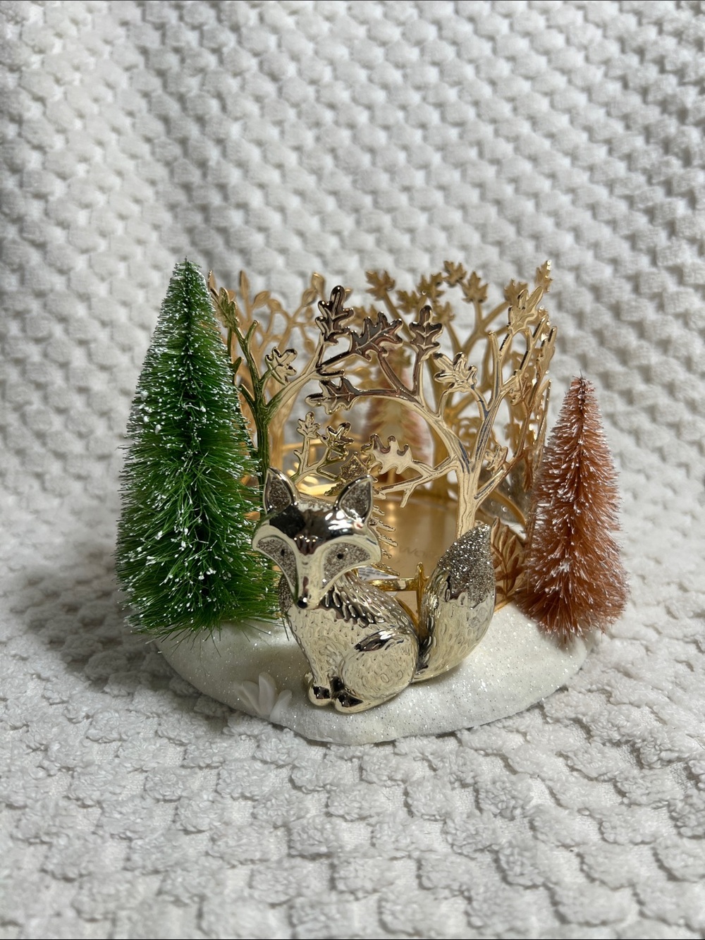Bath & Body Works Woodland Creatures Holiday Candle Holder w/Bottle Brush Trees